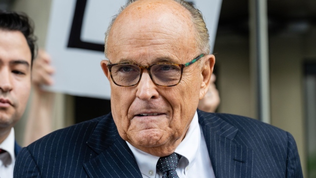 Rudy Giuliani, former lawyer to Donald Trump, exits federal court in Washington, DC, US, on Friday, May 19, 2023. Giuliani is facing allegations that he's violated his discovery obligations in a civil suit brought by two Georgia election workers who accused him of defaming them after the 2020 election.