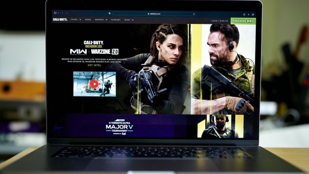 The Activision Blizzard Call of Duty website on a laptop computer arranged in the Brooklyn borough of New York, US, on Monday, May 16, 2023.